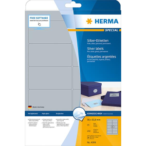 Herma 4099 SPECIAL Folienetiketten - DIN A4 - 96 x 50,8 mm - silber - gl&auml;nzend - 250 St&uuml;ck