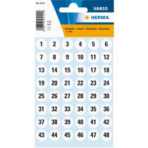 Herma 4124 VARIO Zahlen - &Oslash; 12 mm - 1 bis 240 - Papier - wei&szlig; - schwarz - 240 Sticker