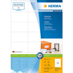 Herma 4473 PREMIUM Etiketten - DIN A4 - 70 x 41 mm - wei&szlig; - 2100 St&uuml;ck