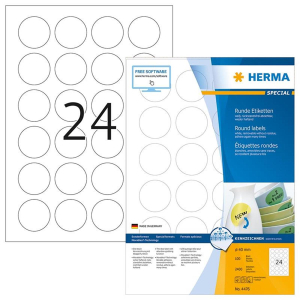 Herma 4476 SPECIAL Etiketten - DIN A4 - &Oslash; 40 mm - wei&szlig; - rund - abl&ouml;sbar - 2400 St&uuml;ck