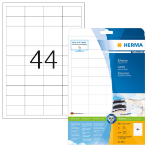 Herma 5051 PREMIUM Etiketten - DIN A4 - 48,3 x 25,4 mm - wei&szlig; - 1100 St&uuml;ck