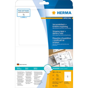 Herma 8316 SPECIAL Versandetikett &amp; Einlieferungsbeleg - DIN A4 - 182 x 130 mm - wei&szlig; - 25 St&uuml;ck