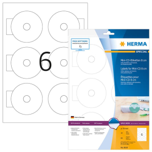 Herma 8619 SPECIAL Mini-CD-Etiketten - DIN A4 - Ø 78 mm - weiß - 60 Stück