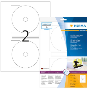 Herma 8624 SPECIAL CD-Etiketten - DIN A4 - &Oslash; 116 mm - wei&szlig; - - permanent haftend - 20 St&uuml;ck