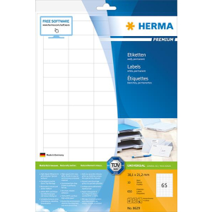 Herma 8629 PREMIUM Etiketten - DIN A4 - 38,1 x 21,2 mm - weiß - 650 Stück