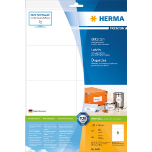 Herma 8645 PREMIUM Etiketten - DIN A4 - 105 x 74 mm - weiß - permanent haftend - 80 Stück