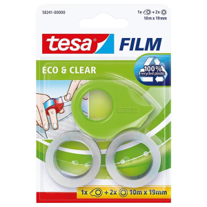 tesa tesafilm Eco & Clear inkl. Mini Abroller ecoLogo grün - 10 m x 19 mm - transparent