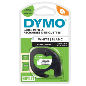 DYMO Original LetraTag Schriftband - Kunststoff - 12 mm x 4 m - schwarz auf weiß