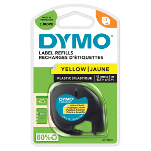DYMO Original LetraTag Schriftband - Kunststoff - 12 mm x 4 m  -  schwarz auf gelb