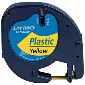 DYMO Original LetraTag Schriftband - Kunststoff - 12 mm x 4 m  -  schwarz auf gelb
