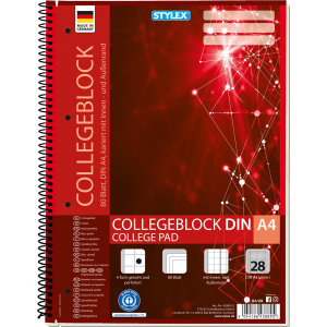 STYLEX Collegeblock - DIN A4 - kariert - Lineatur 28 - 80...