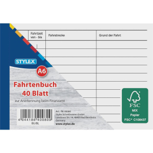 Stylex Fahrtenbuch - DIN A6 - 40 Blatt