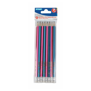 Stylex Bleistifte mit Radiergummi - HB - 8 Stück