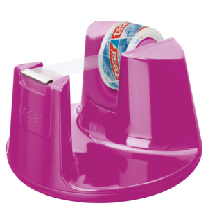 tesa Easy Cut Tischabroller Compact - inkl. tesafilm Kristall-Klar - 10 m x 15 mm - pink