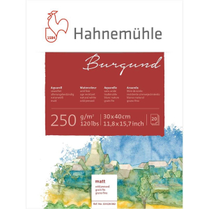 Hahnem&uuml;hle Burgund Aquarellblock - 250 g/m&sup2; - matt - 30 x 40 cm - 20 Blatt