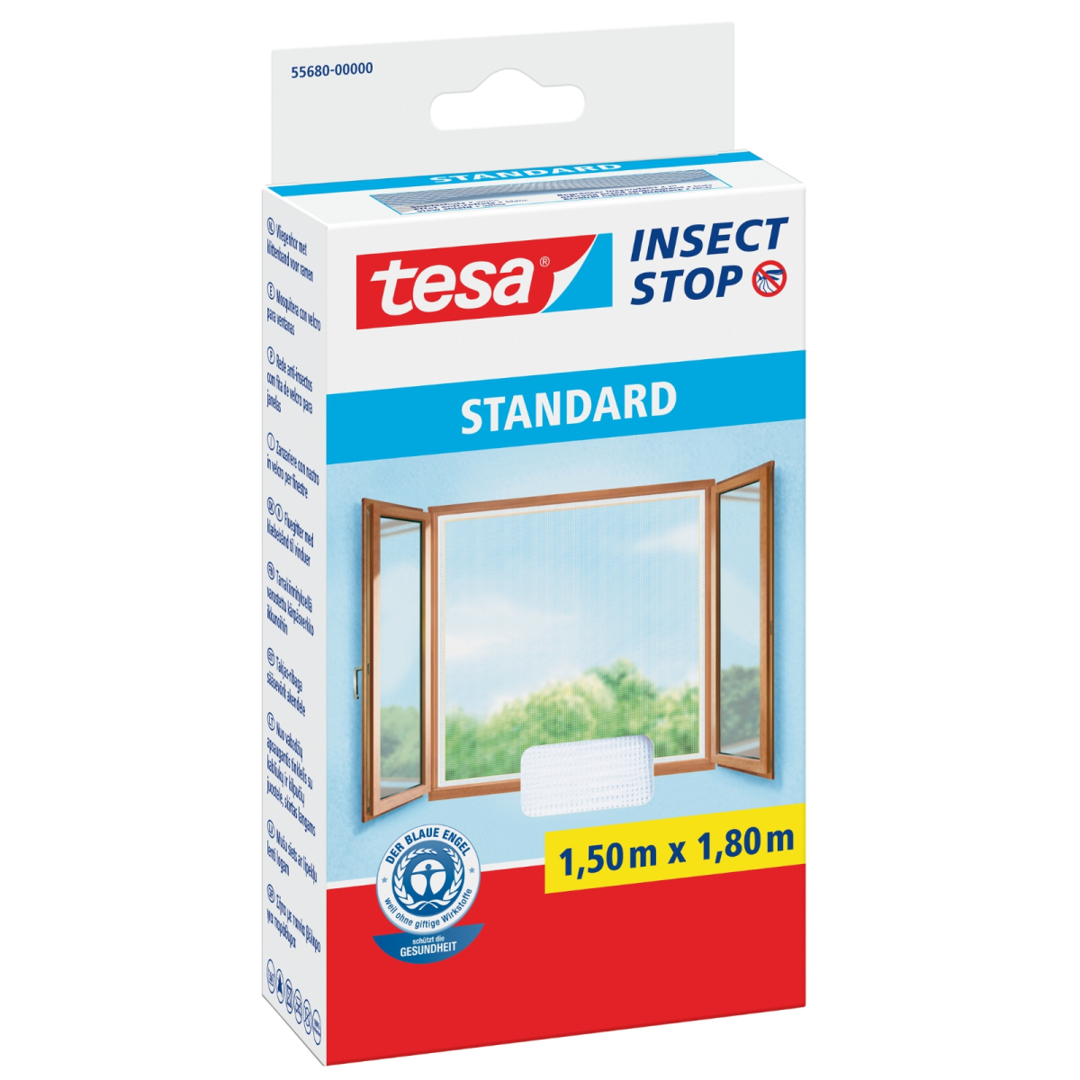 tesa Fliegengitter für Fenster Standard 1,5m x 1,8m leichter Sichtschutz weiß