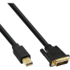 InLine Mini DisplayPort zu DVI Kabel, Mini DisplayPort Stecker auf DVI-D 24+1 Stecker, schwarz/gold, 1m