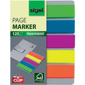 Sigel Haftmarker HN610, 5 Farben sort. transp. m. Clip
