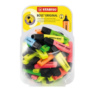STABILO BOSS Textmarker - 2+5 mm - Bonbonglas - 60 Stück in 6 Farben