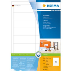 Herma 4619 PREMIUM Etiketten - DIN A4 - 97 x 33,8 mm - weiß - Papier - 3200 Stück