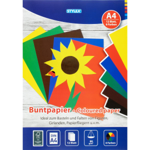STYLEX Buntpapier - DIN A4 - 12 Blatt