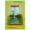 Komma3 Glückwunschkarte grünes Haus  mit pinker Balkontür