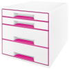 Leitz WOW Cube Schubladenbox - DIN A4 - 4 Schubladen - perlweiß + pink metallic