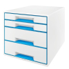 Leitz WOW Cube Schubladenbox - DIN A4 - 4 Schubladen - perlweiß+ blau metallic