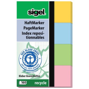 Sigel Haftmarker Recycle, 50x80mm, Blatt 4x40, 4 Farben...