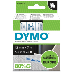 Dymo D1-Schriftband 12mm breit, 7m lang, blau auf wei&szlig;