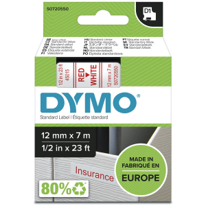 DYMO Original D1 Schriftband - 12  mm x 7 m - rot auf weiß