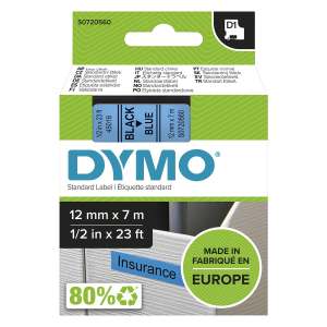 Dymo D1-Schriftband 12mm breit, 7m lang, black auf blau