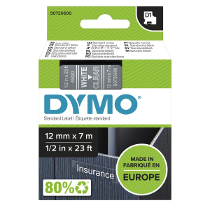 DYMO Original D1 Schriftband - 12 mm x 7 m - weiß auf transparent