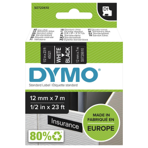 DYMO Original D1 Schriftband -  12 mm x 7 m lang - weiß auf schwarz