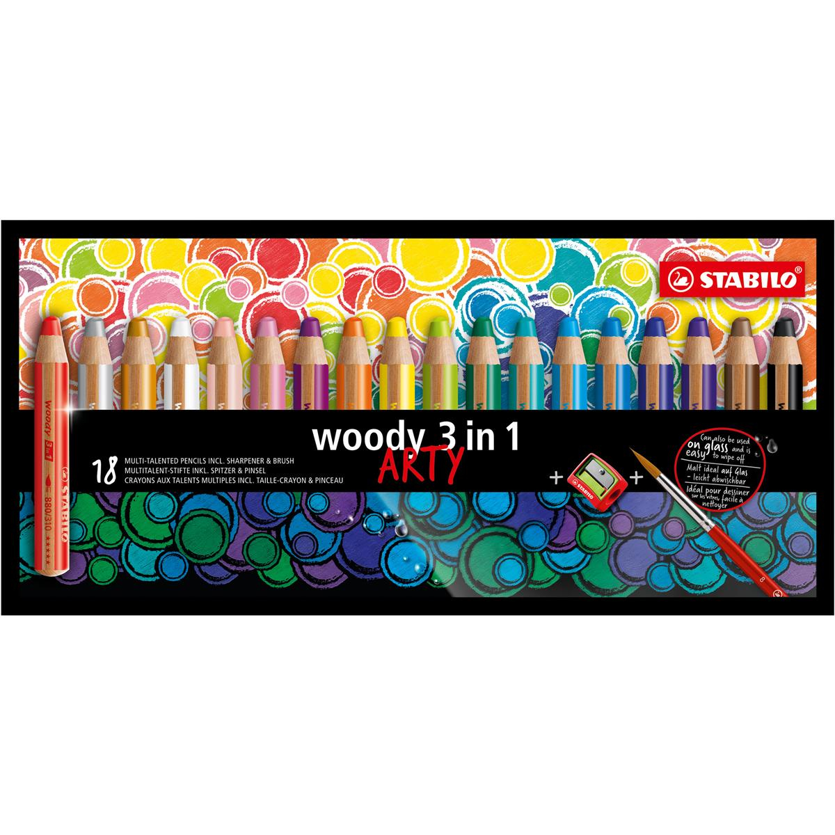 STABILO woody 3 in 1 5er Packung weiß Multitalent-Stift Buntstift Wachsmalstift 