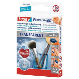tesa Powerstrips Large - 8 Stück - transparent - Tragkraft bis 1 Kg