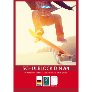 Stylex Schulblock - DIN A4 - kariert - 50 Blatt