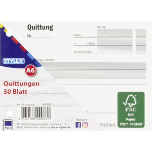 Stylex Quittungsblock - DIN A6 - 50 Blatt - FSC