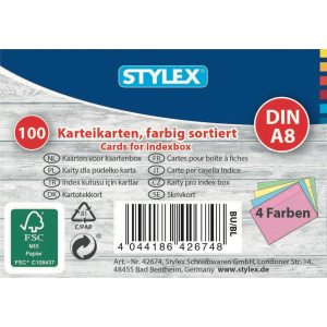 Stylex Karteikarten - DIN A8 - liniert - 4 Farben - 100...
