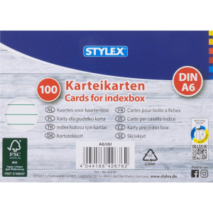 Stylex Karteikarten - DIN A6 - liniert - 100 Stück