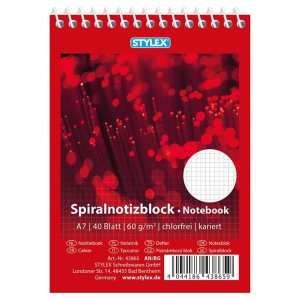 Stylex Spiral-Notizblock - DIN A7 - kariert - 40 Blatt