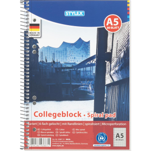 STYLEX Collegeblock - DIN A5 - kariert - 80 Blatt