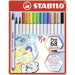 STABILO Pen 68 brush Premium-Filzstift - 15er Metalletui