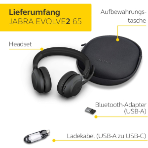Jabra Evolve2 65 UC Stereo USB-A Headset - schwarz