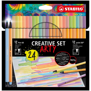 STABILO point 88 Fineliner + Pen 68 Filzstift - 0,4 mm + 1 mm - 24er Set Pastel