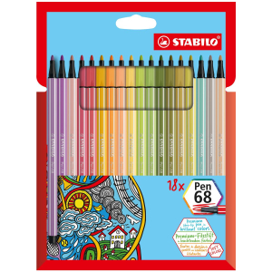 STABILO Pen 68 Filzstift - 1 mm - 18er Set - Soft Colors