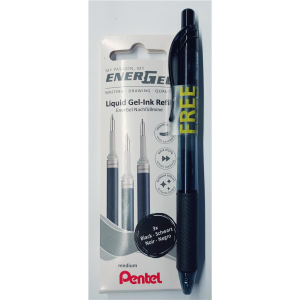 Pentel 3x Ersatzminen für EnerGel-Modelle - 0,35mm - schwarz + Gel-Roller