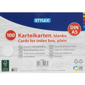 Stylex Karteikarten - DIN A5 - blanko - 100 Stück