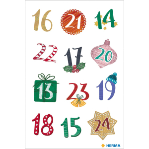 Herma 15189 DECOR Sticker - Adventskalenderzahlen Weihnachts-Symbole - 24 Sticker