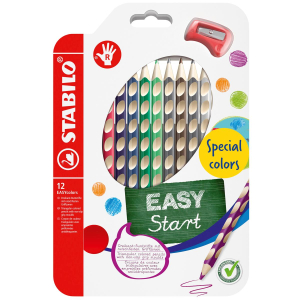 STABILO EASY Colors Dreikant-Buntstift - Rechtshänder - 12er Etui neue Farben mit Spitzer
